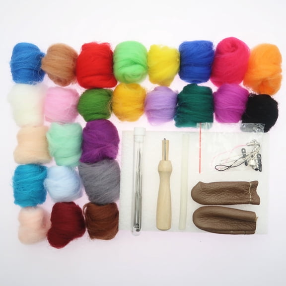 HEMOTON 1 Set Needle Felting Wool Kit 25 Color Wool Roving Fiber Wool Yarn Fibre with Tool