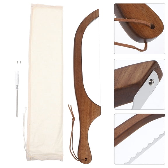 HEMOTON Wooden Bread Bow Cutter Set with Serrated Blade for Homemade Bread and Sourdough Cutting
