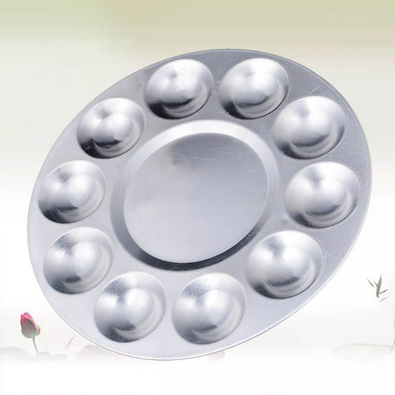 HEMOTON 10 Holes Aluminum Palette Metallic Round Palettes Paint Trays Child