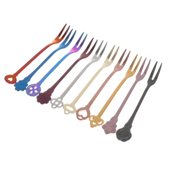 SOPOTUTU Set of 10 Stainless Steel Dessert Forks with Colorful Handles for Cafes and Home Use