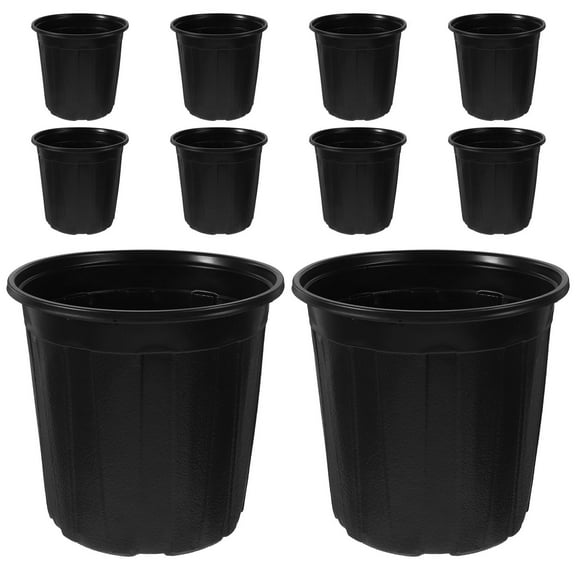 SOPOTUTU 10-Pack Large Black Nursery Plant Pots 7.19 x 7.19 x 7.07 Inches Plastic for Gardening