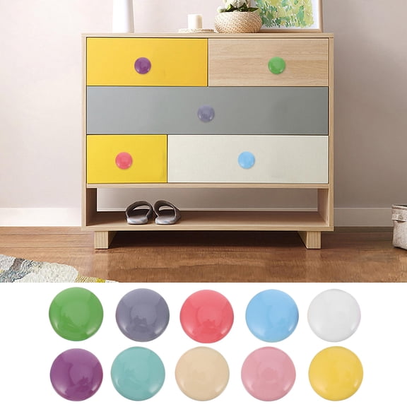 HEMOTON 10 Pcs Kitchen Ceramic Handle Round Knobs Dresser Knobs Child 4x4cm Colorful