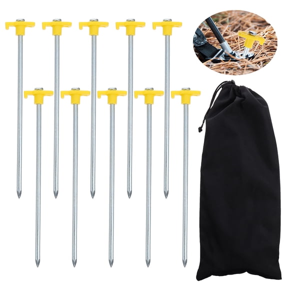 HEMOTON 10 Pcs Tent Pegs Windproof Floor Nails Tent Anchoring 25X1X1CM Yellow