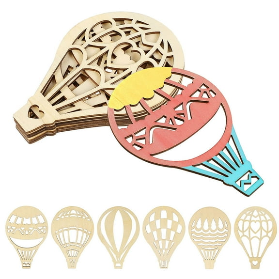 HEMOTON 10 Set of Creative Wood Hot Air Balloon Shapes Slices Wooden Cutouts for DIY Crafts Painting