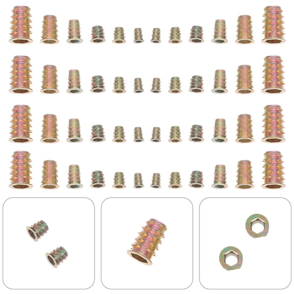 SOPOTUTU 100Pcs Carbon Steel Threaded Wood Inserts Furniture Screw Nuts Golden Color for Household Use