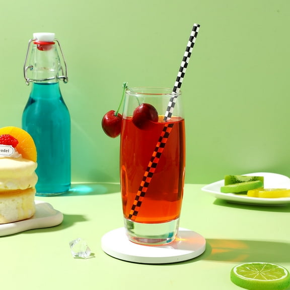 HEMOTON 100 Pcs Drinking Straws Checkered