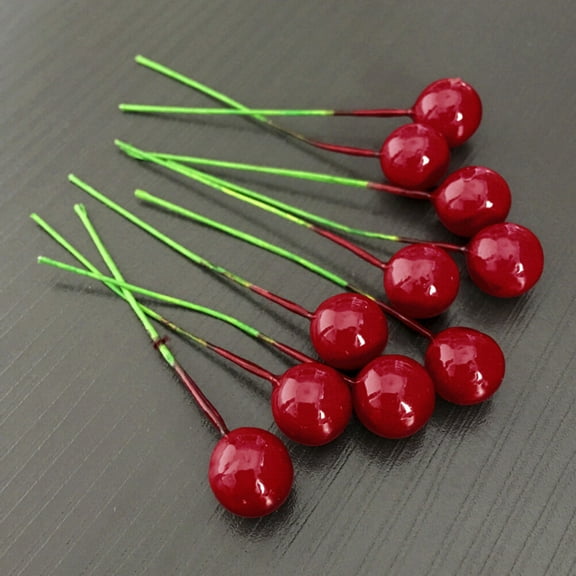HEMOTON 100 Pcs Red Cherry Decoration Artificial Fruit Fake Model Christmas Berries