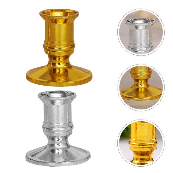 HEMOTON  12 Pairs Pillar Candles Holders Decor Electronic Light