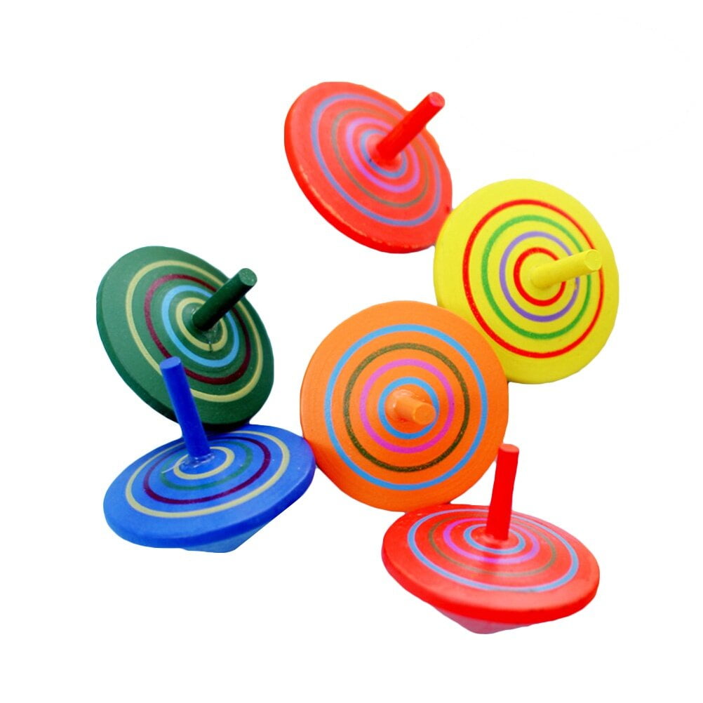 HEMOTON 12 Pcs Painted Wooden Tops Funny Pegtop Educational Craft Gift