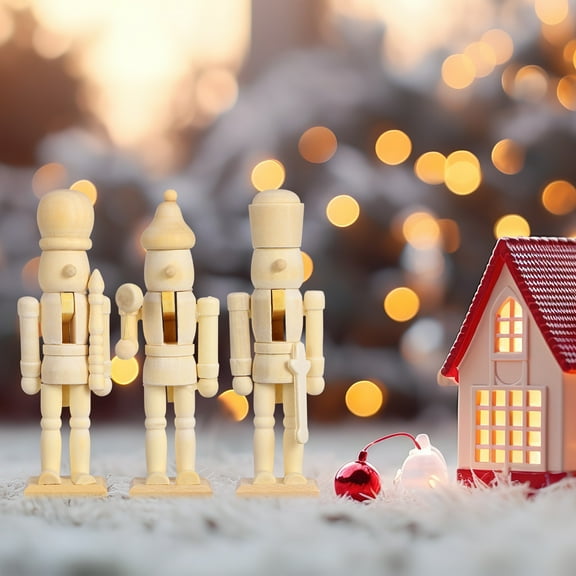 HEMOTON 12pcs Khaki Unfinished Nutcracker Plastic Decor for DIY Home Decoration in Living Room and Kids Room