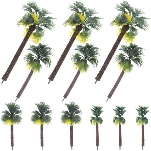 HEMOTON 12pcs Palm Trees Plastic Diorama Scenery with Random Root Color