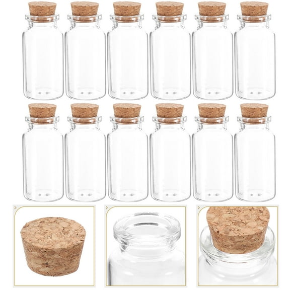 HEMOTON 12pcs Simple Glass Vials with Cork Toppers Storage Containers for Candy Sand Art Bottles