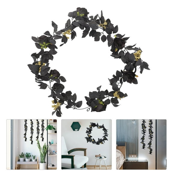 Hytrove Artificial Plants Indoor Black Rose Shape Wall Decoration 1Set 17.0X3.5X1.6In