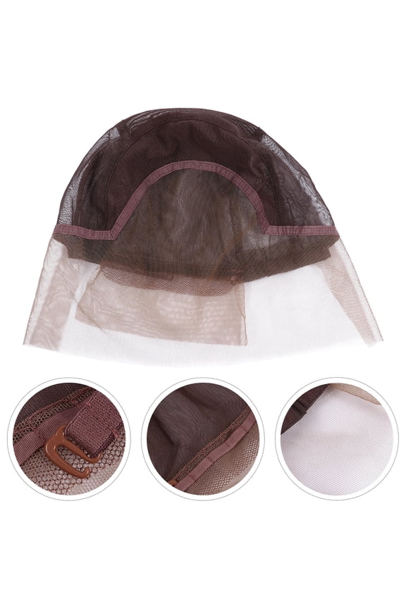 Women Breathable Adjustable Straps Coffee Mesh Hair Net Cap 1Pack