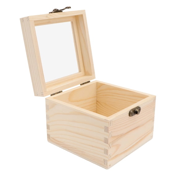 HEMOTON 1Pcs Small Box with Lid 12x12x8.20cm Khaki Wooden for Various Uses