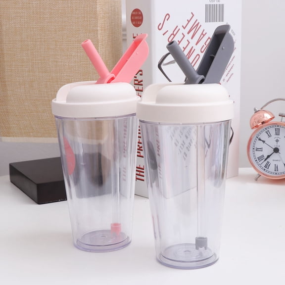 HEMOTON 1Pcs Water Bottle with Straw 420ml for Sports Light Grey One-Hand Operation