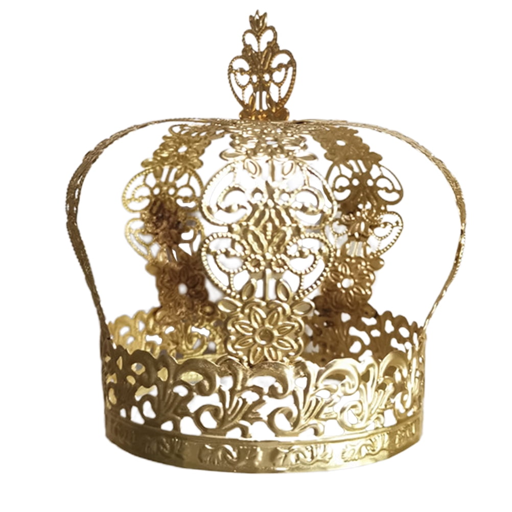 Golden Crown Cake Topper - Hollow Iron Patterned Decor For Birthday, Wedding, Party (10x10x6cm)