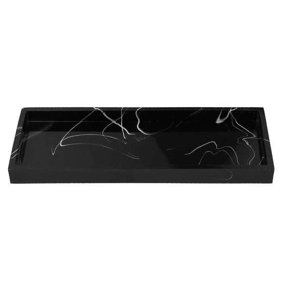 HEMOTON 1pc Hotel Storage Tray Marble Texture Durable Tray Resin Bathroom Tray (Black)