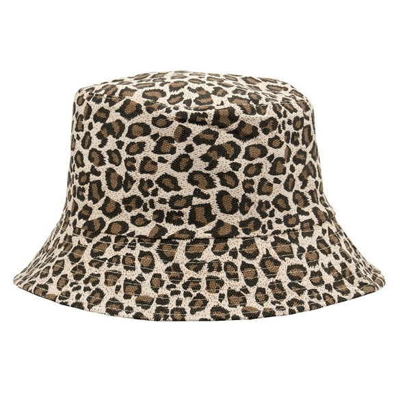 HEMOTON 1pc Leopard Printing Sun Shade Double Side Bucket Hat Fisherman Hap Fashion Cap