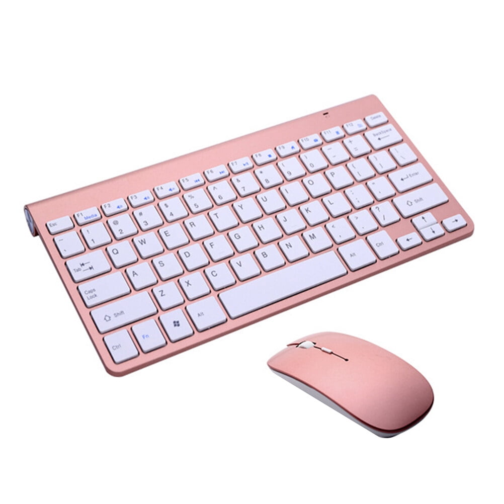 HEMOTON 2.4G Mini Keyboard Wireless Keyboard Ultra-thin Keyboard with Mouse  for Home Office (Rose Gold, Without Battery) 