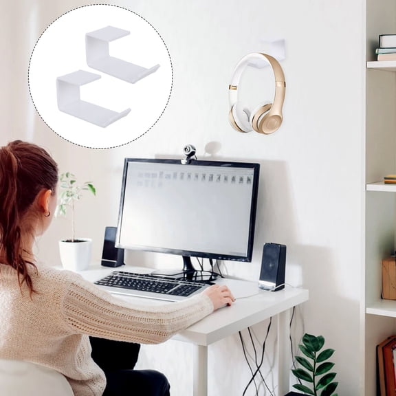 HEMOTON 2 PCS Headphone Display Stand Punch Free Headphone Hanger 40.5X5X5CM White