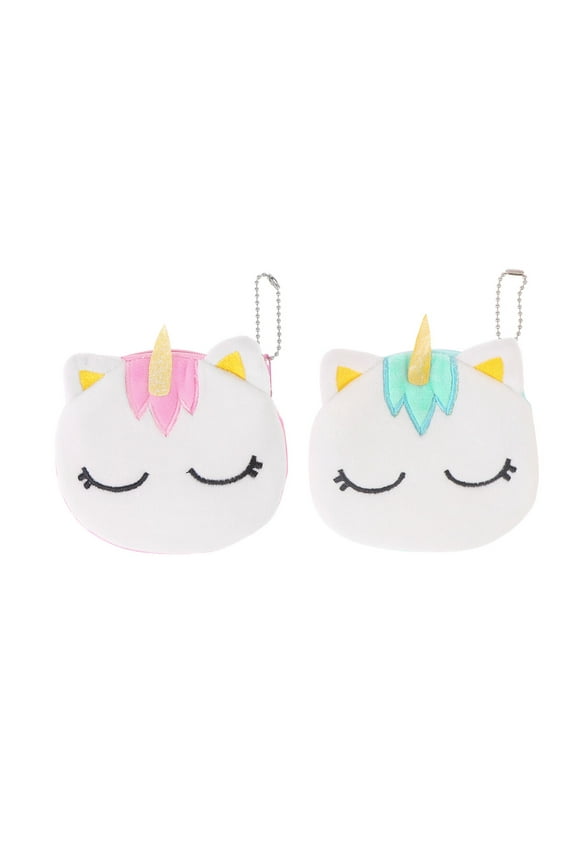 Mini Zipper Wallet Plush Rosy Students School Outings 2Pcs 4.7x4.3x0.4In