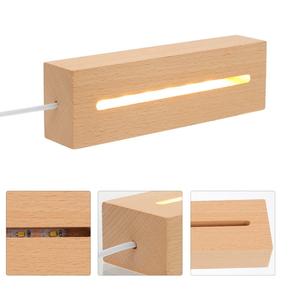 EXHUMKY Display Light Base Wooden LED Lights Display Base Khaki 2Pack For Acrylic Plates