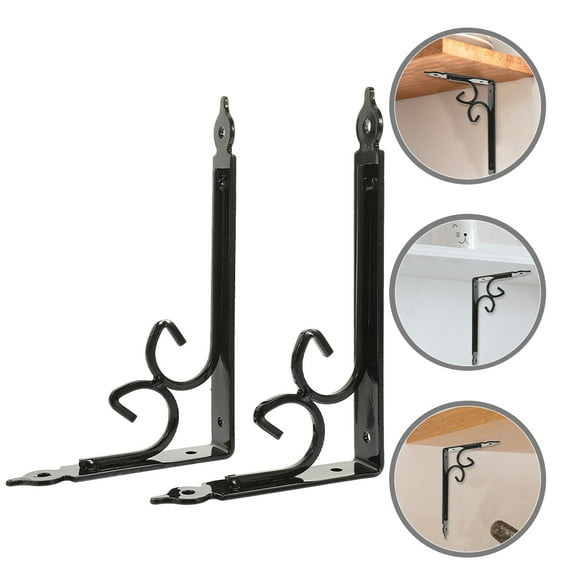 HEMOTON 2 Pcs Brushed DIY Workbench Brackets Rustic Shelf Brackets 15X11.5CM Black