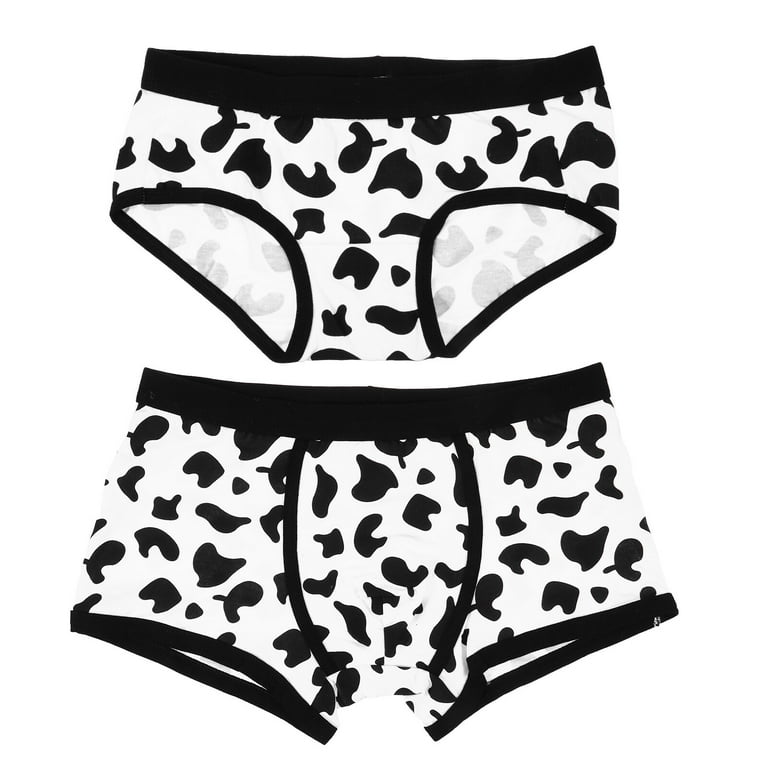 HEMOTON 2 Pcs Cow Pattern Underwear Couple Briefs Adorable Knickers (Free  Size + XL) 