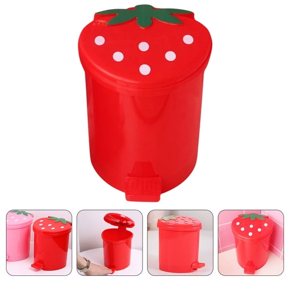 HEMOTON  2 Pcs Wastebasket for Office Desktop Trash Bin Paper Cartoon Trashcan Red