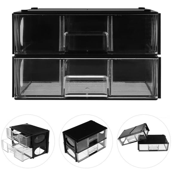 HEMOTON  2 Pcs Drawer Storage Box Stackable Organizers Office Desk Divided