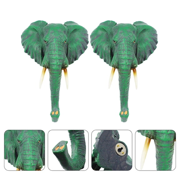 SOPOTUTU Elephant Head Wall Decor 2Pcs Green Resin for Kitchen