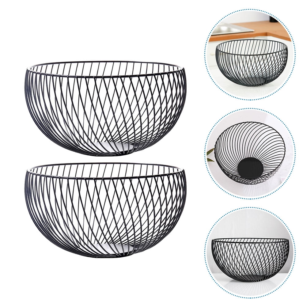HEMOTON 2 Pcs Extra Large Fruit Bowl Delicate Fruit Basket 25.00X25.00X13.50CM Black
