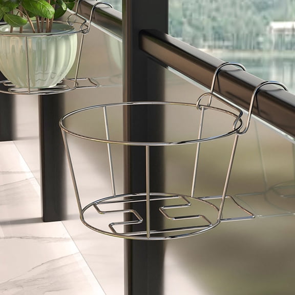 HEMOTON 2 Pcs Flowerpot Basket Stainless Steel Rack Hanging Stand Planter Bracket Silver