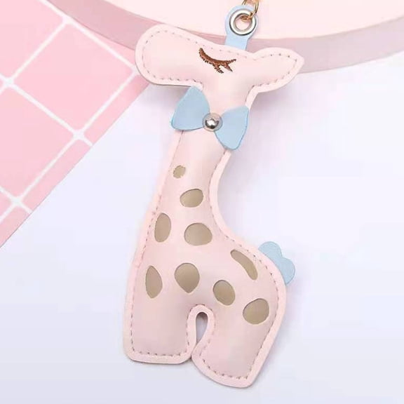 HEMOTON  2 Pcs Key Chain Giraffe Design Ring Decors Keychain Hanging Ornaments Pink