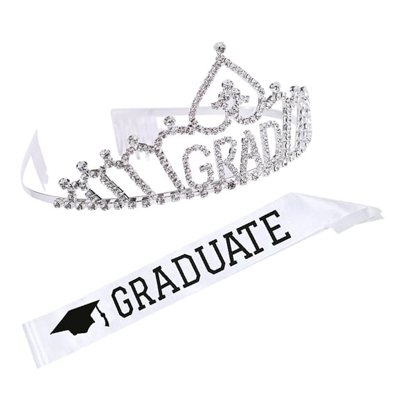 HEMOTON Graduation Party Sash and Crown Set with Letter Printing Alloy Crystal Tiara for Prom Accessories and Decor Assorted Color