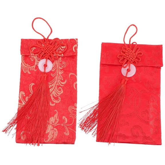 SOPOTUTU Red Fabric Envelopes for Lunar New Year Money , Set of 2 Traditional Chinese Style Pouches