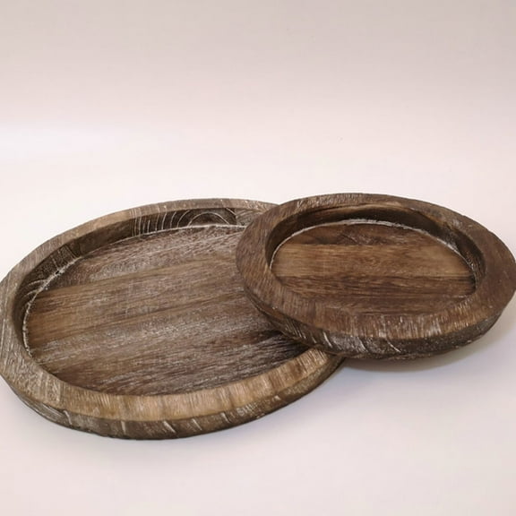 HEMOTON  2 Pcs Round Solid Wood Pallet Decorative Table Center Tray