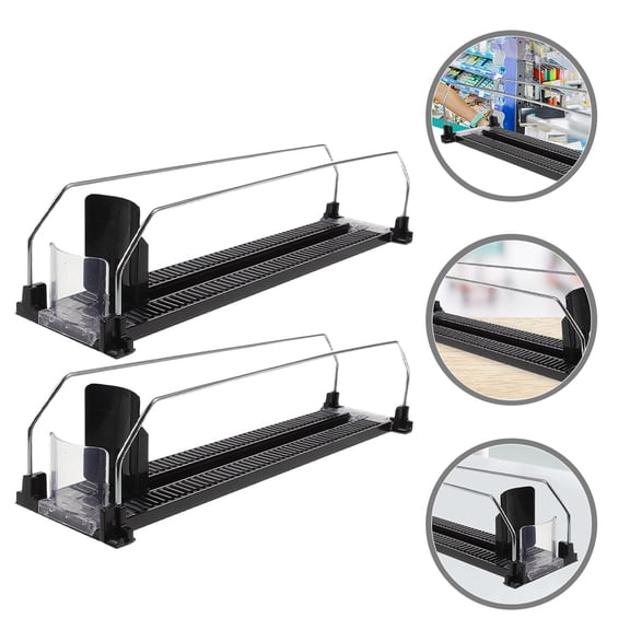 HEMOTON 2 Pcs Shelf Drink Pusher Beverage Dispenser Automatic Refrigerator Black