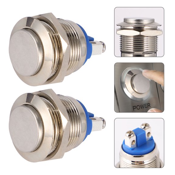 HEMOTON  2 Pcs Stainless Steel Button Horn Switch Round Push Switches Small