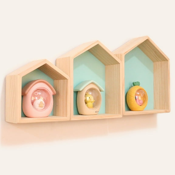 RENACLIPY 2Pcs Wall Display Shelves with House Shape Design Green for Bathroom Decor