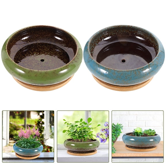 Phenofice Bamboo Flower Pot Assorted Color For Home Decoration 2 Sets 7.27X7.27X2.16In
