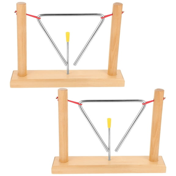 HEMOTON 2-Pack Metal Triangle Instruments with Strikers and Wooden Holders, Percussion Bells for Music Practice and Education