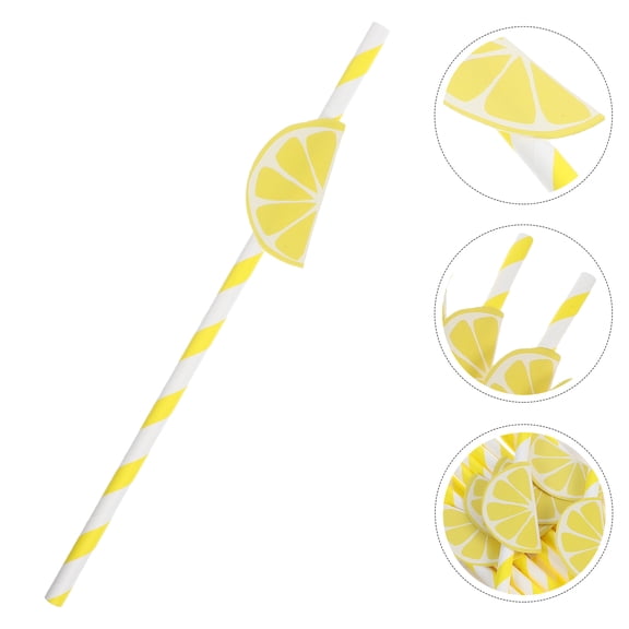 HEMOTON 20 Pcs Cocktail Lemon Paper Straws Vacation 19.70X4.00X1.00CM Yellow