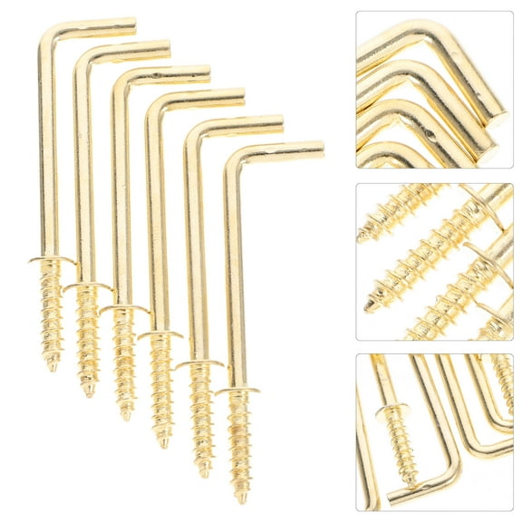 HEMOTON  20 Pcs L Type Hook Heavy Duty Picture Hangers Hanging Hooks Golden