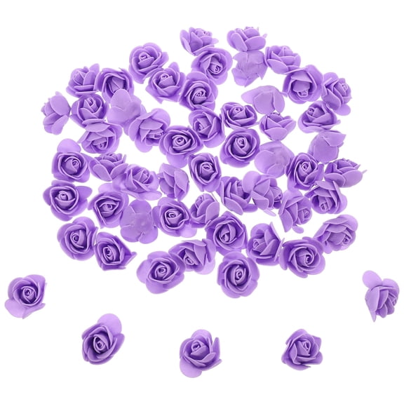 HEMOTON 200 Pcs Bouquet Simulation Rose Head Flower Bear Decor 3.5X2cm Purple