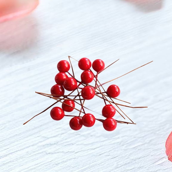 HEMOTON  200 Pcs Simulated Berry Decorations Fake Berries Christmas Red