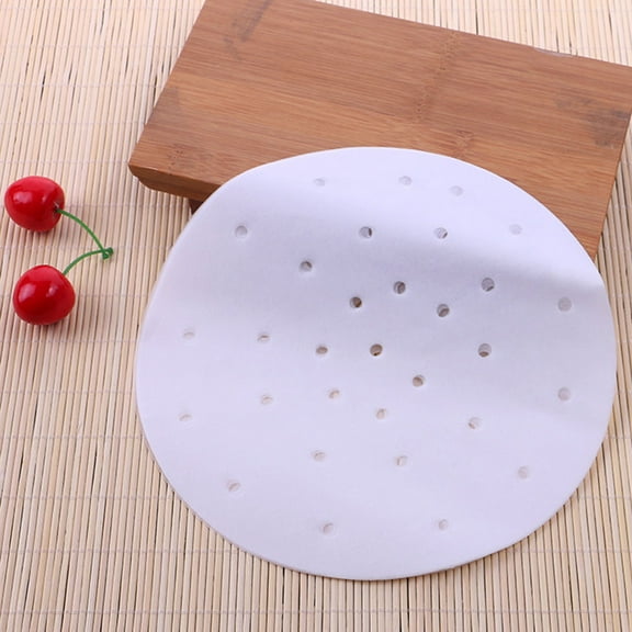 HEMOTON 200pcs Perforated Round Parchment Paper Liners for Air Fryer Cooking Steaming Basket Vegetables Dim Sum Rice 9-9.1 Inch