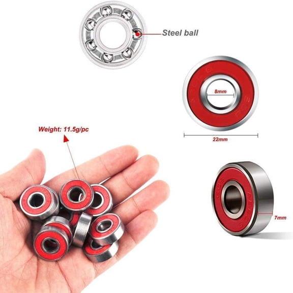 HEMOTON 20-Pack 608 2 Inline Skate Wheel Bearings, 9 Sealed Red Anti-Rust Bearings for Roller Skates