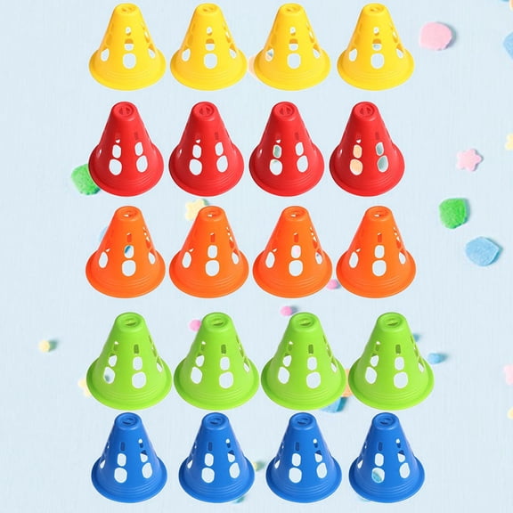 HEMOTON 20pcs Plastic Roller Skating Cone Windproof Roadblock Training Traffic Road Cones (Assorted Color, Hollow Style)